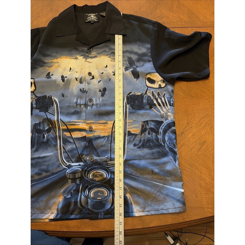 Rockhouse Roadhouse Men's L Short Sleeve Button Up Shirt Biker Skull Y2K - Picture 6 of 14